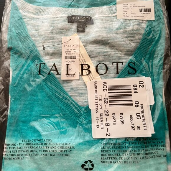 Talbots NWT Stripe V-Neck 3/4 Sleeve Cotton Blend Sweater Size 1X - Picture 2 of 4